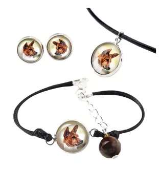 Basenji, Terrier Nyam-Nyam, Terrier du Congo - ensemble de bijoux dans une boîte, collier, boucles d'oreilles, bracelet, produits de la marque Art-Dog