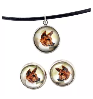 Basenji naszyjnik i kolczyki ze zdjęciem Art-Dog