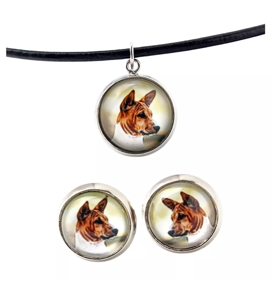 Basenji naszyjnik i kolczyki ze zdjęciem Art-Dog