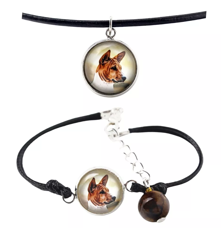 Basenji, Terrier Nyam-Nyam, Terrier du Congo - ensemble de bijoux avec votre photo, ensemble fait à la main, bracelet et collier de la marque Art.-Dog
