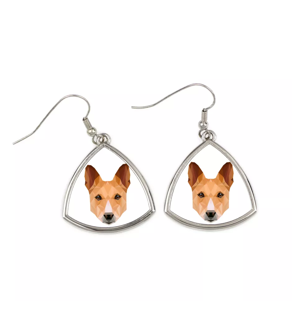 Basenji, African bush dog, Congo dog - earrings with a picture and the inscription geometric dog Art-Dog