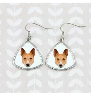 Basenji, African bush dog, Congo dog - earrings with a picture and the inscription geometric dog Art-Dog