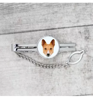 Basenji, African bush dog, Congo dog - geometric tie clip with a picture and inscription from Art-Dog