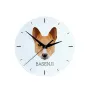 Basenji, Kongo-Terrier - geometrische Wanduhr mit Bild und Aufschrift der Marke Art-Dog