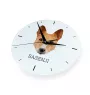 Basenji, Kongo-Terrier - geometrische Wanduhr mit Bild und Aufschrift der Marke Art-Dog