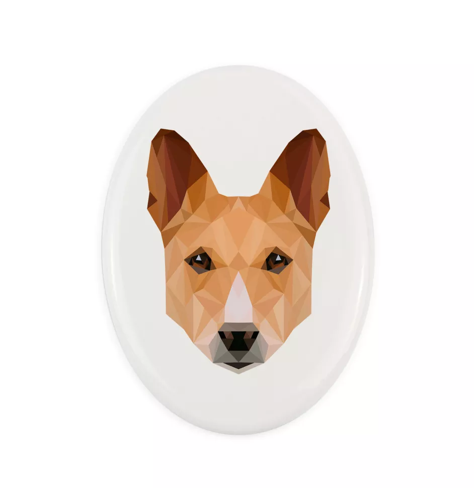 Basenji, African bush dog, Congo dog - a plate with a geometric design and the brand name Art-Dog