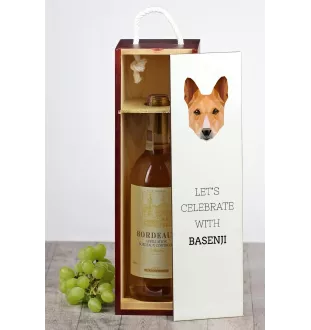 Basenji, Terrier Nyam-Nyam, Terrier du Congo - une boîte géométrique avec une photo et un texte pour le vin de la marque Art-Dog