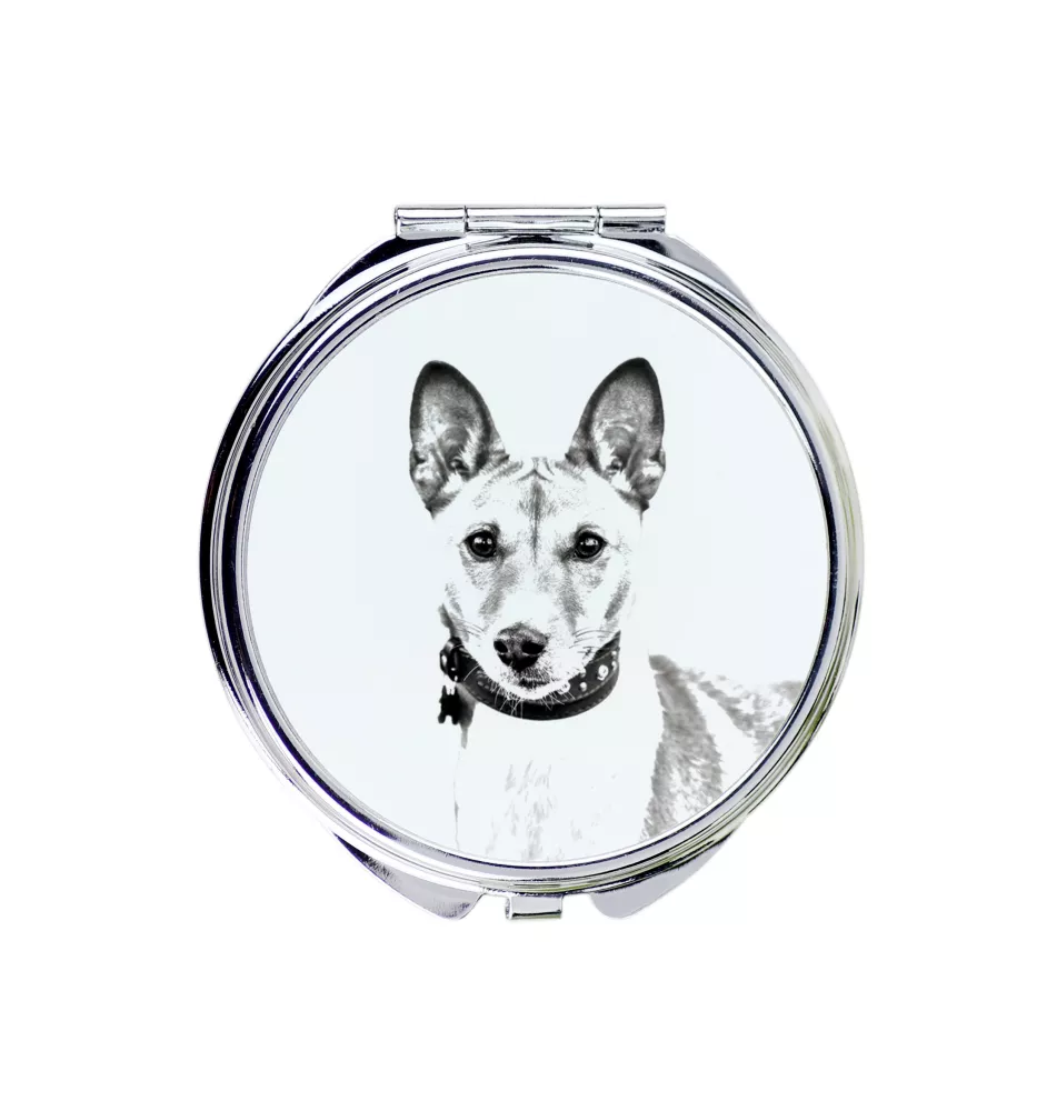 Basenji, Kongo-Terrier - Taschenspiegel mit Hund, personalisierter Taschenspiegel, kompakter Spiegel mit Art-Dog-Logo