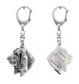 Basset Hound I - Silver-plated key ring with dog, handbag decoration, backpack pendant by Art-Dog brand