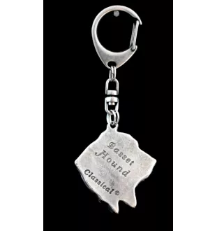 Basset Hound I - Porte-clés argenté avec chien, décoration de sac à main, pendentif de sac à dos par la marque Art-Dog