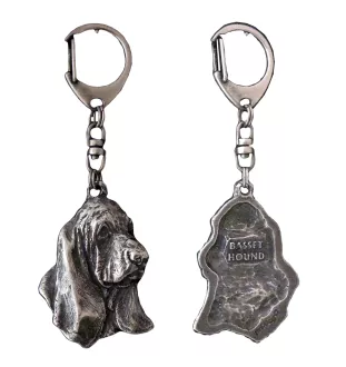 Basset Hound II - Silver-plated key ring with dog, handbag decoration, backpack pendant by Art-Dog brand