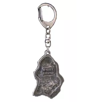 Basset Hound II - Porte-clés argenté avec chien, décoration de sac à main, pendentif de sac à dos par la marque Art-Dog