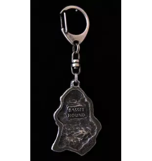 Basset Hound II - Silver-plated key ring with dog, handbag decoration, backpack pendant by Art-Dog brand