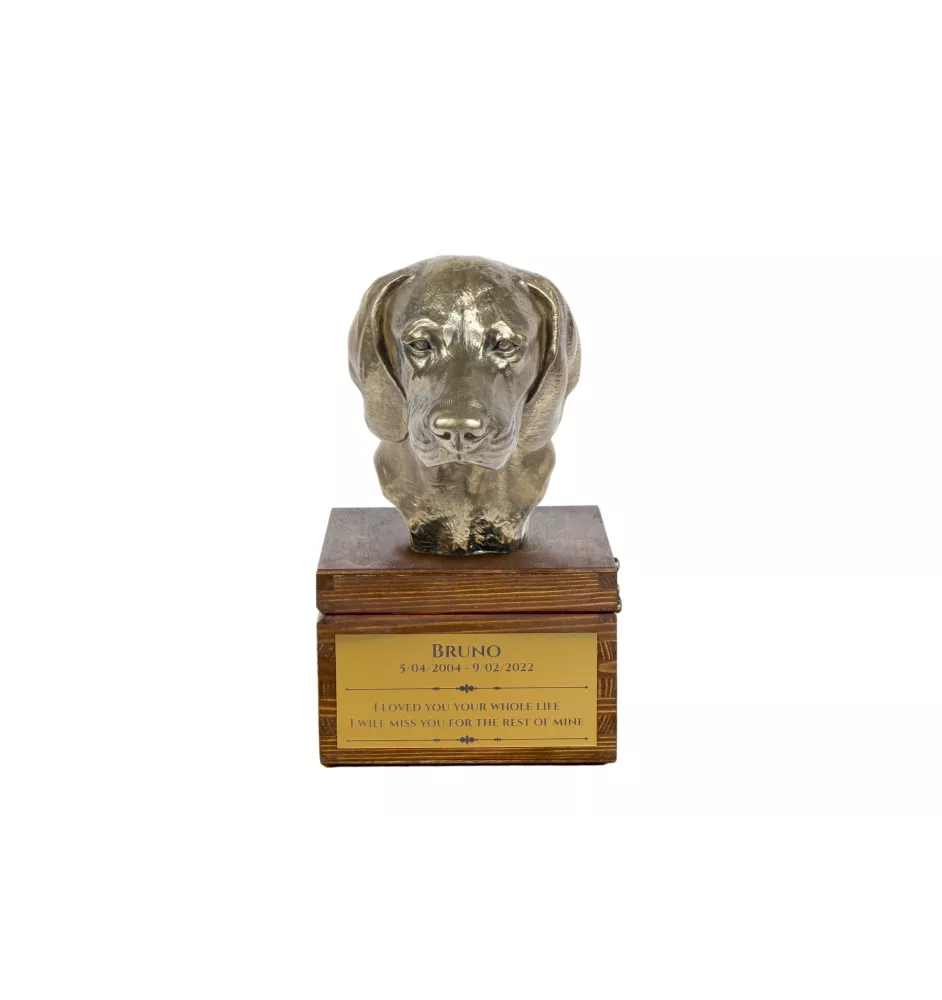 Chien de rouge de Bavière - urne pour les cendres du chien avec une statuette, petite urne pour chien, urne personnalisée avec le buste du chien de la marque Art-Dog