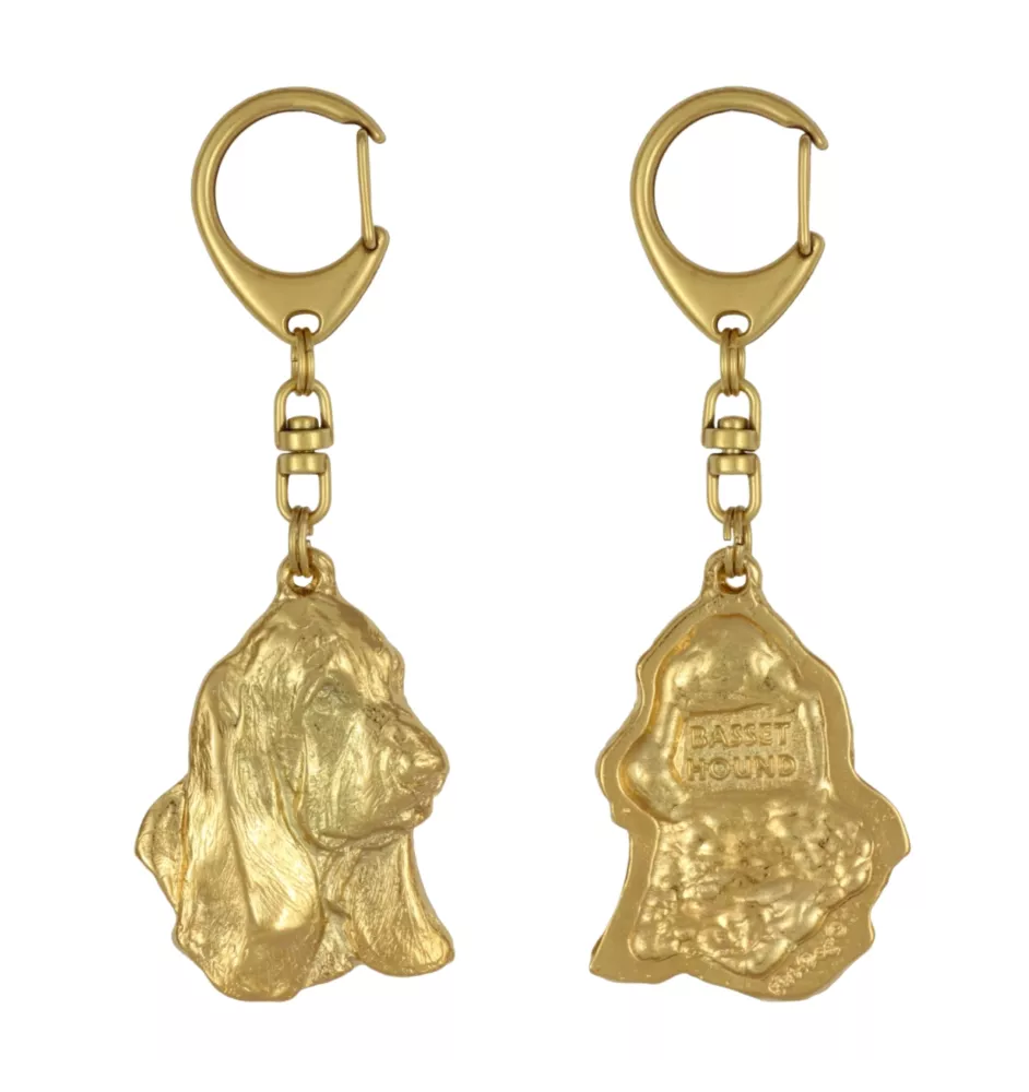 Basset Hound II - Gilded key ring with dog, handbag decoration, luxury accessory by Art-Dog brand