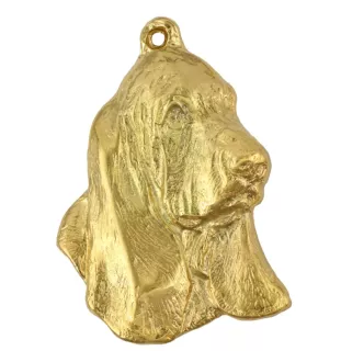 Basset Hound II - Gilded key ring with dog, handbag decoration, luxury accessory by Art-Dog brand
