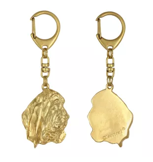 Basset Hound III - Gilded key ring with dog in gift box, handbag decoration, luxury accessory by Art-Dog brand