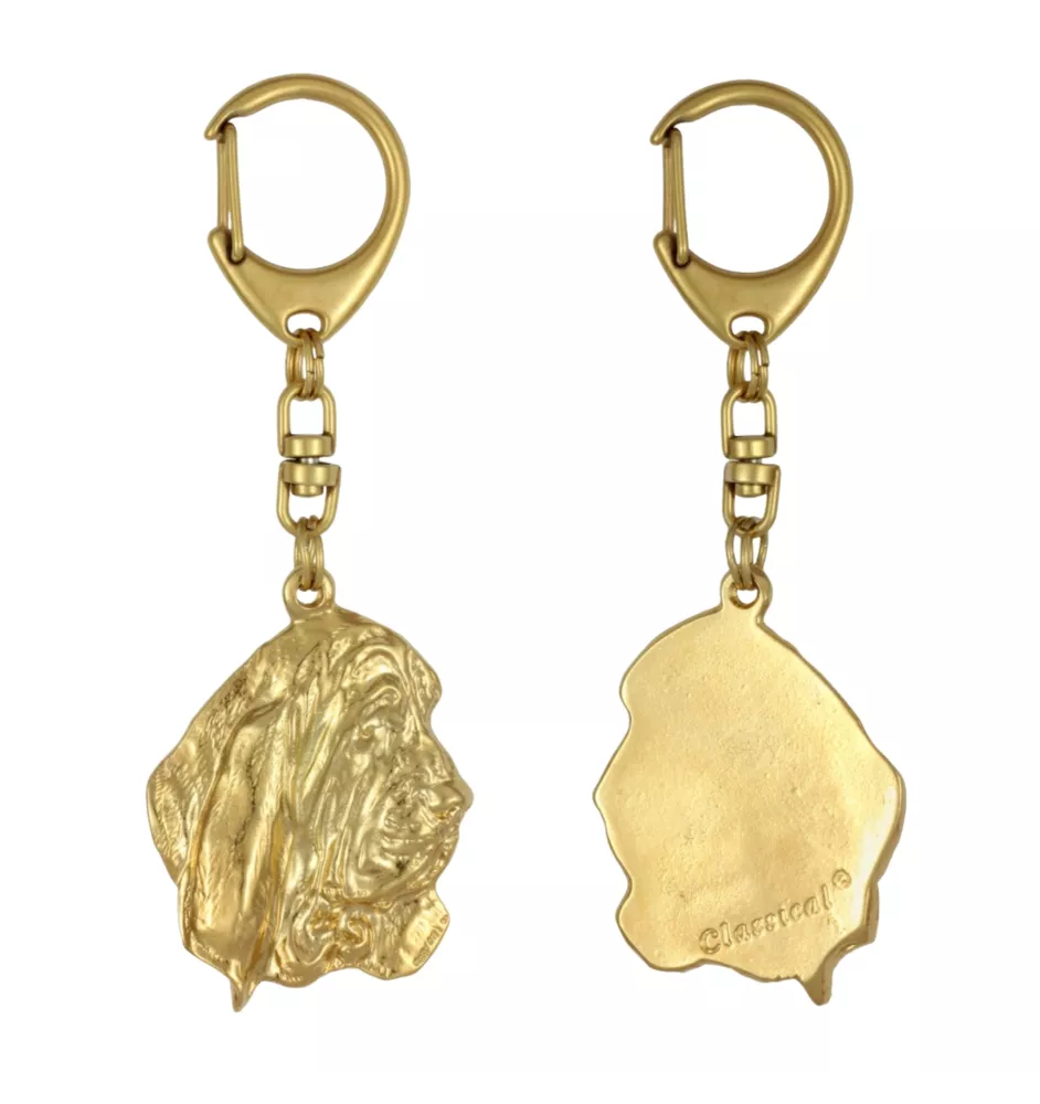Basset Hound III - Gilded key ring with dog in gift box, handbag decoration, luxury accessory by Art-Dog brand