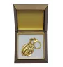 Basset Hound III - Gilded key ring with dog in gift box, handbag decoration, luxury accessory by Art-Dog brand