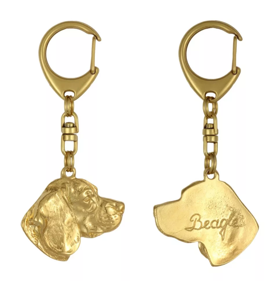 Beagle - Porte-clés doré avec chien dans boîte cadeau, décoration de sac à main, accessoire de luxe de la marque Art-Dog