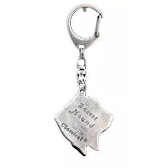 Basset Hound I - Porte-clés argenté avec un chien dans une boîte cadeau, décoration de sac à main, pendentif de sac à dos par la marque Art-Dog