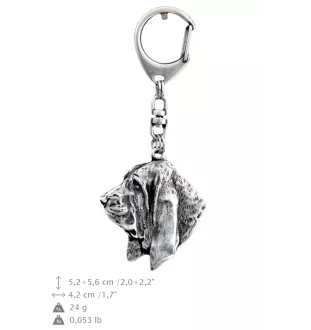 Basset Hound I - Porte-clés argenté avec un chien dans une boîte cadeau, décoration de sac à main, pendentif de sac à dos par la marque Art-Dog