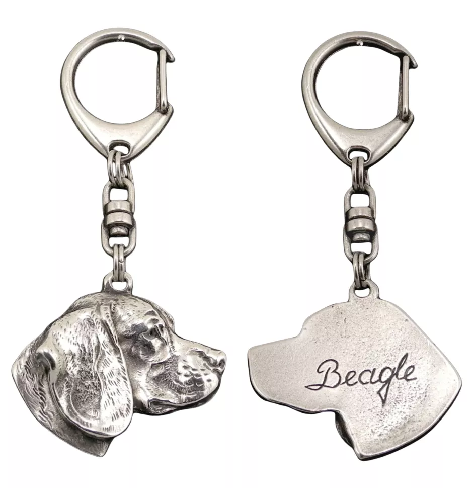 Beagle - Porte-clés argenté avec un chien dans une boîte cadeau, décoration de sac à main, pendentif de sac à dos par la marque Art-Dog