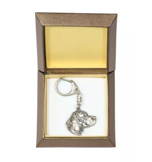 Beagle - Porte-clés argenté avec un chien dans une boîte cadeau, décoration de sac à main, pendentif de sac à dos par la marque Art-Dog
