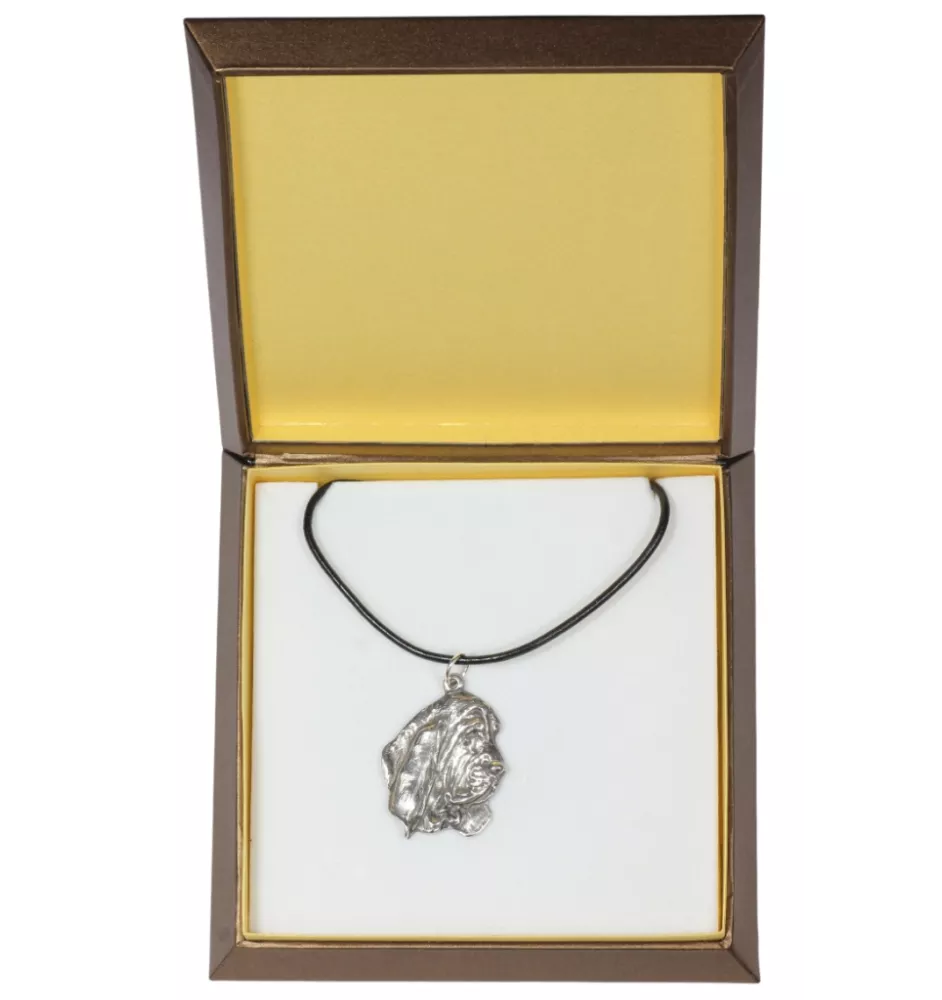 Basset Hound III - Hundehalsband in Geschenkbox, versilbertes Medaillon für Hundefans, markanter Anhänger der Marke Art-Dog