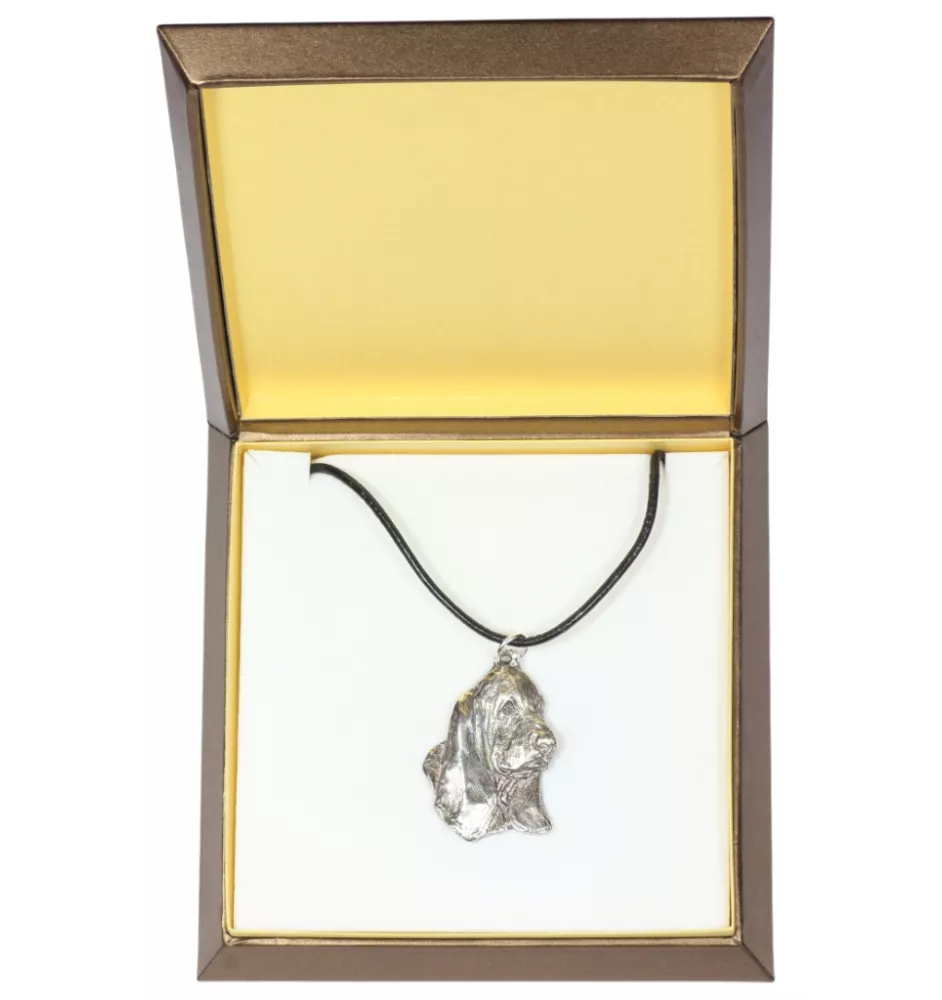 Basset Hound II - Collier de chien dans une boîte cadeau, médaillon argenté pour fan de chien, pendentif remarquable de la marque Art-Dog