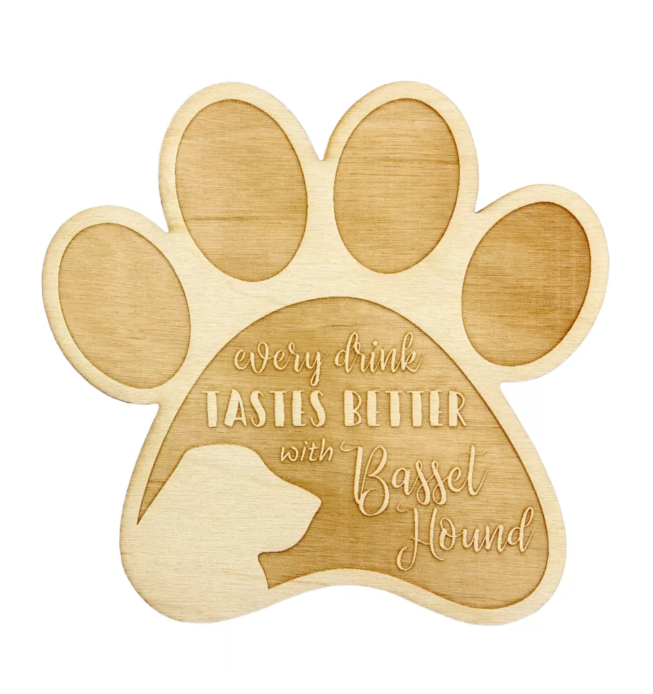 Basset Hound - Mug coaster, engraved coaster with dog, gift for dog lover by Art-Dog brand