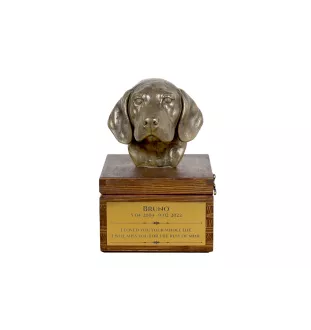 Beagle - Eine Ascheurne für Hunde mit einer Statuette, eine kleine Urne für Hunde, eine personalisierte Urne mit dem Porträt eines Hundes von der Marke Art-Dog.