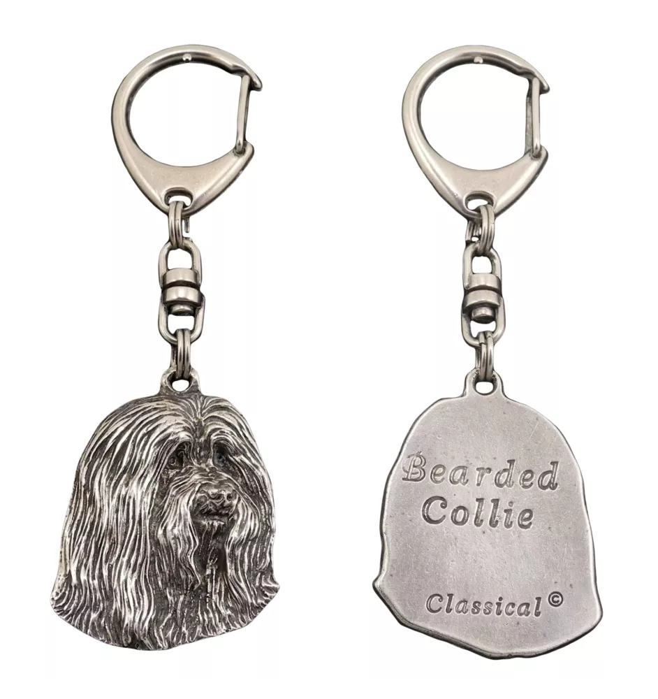 Bearded Collie, Highland Collie, Mountain Collie - Silver-plated key ring with dog, handbag decoration, backpack pendant by Art-Dog brand