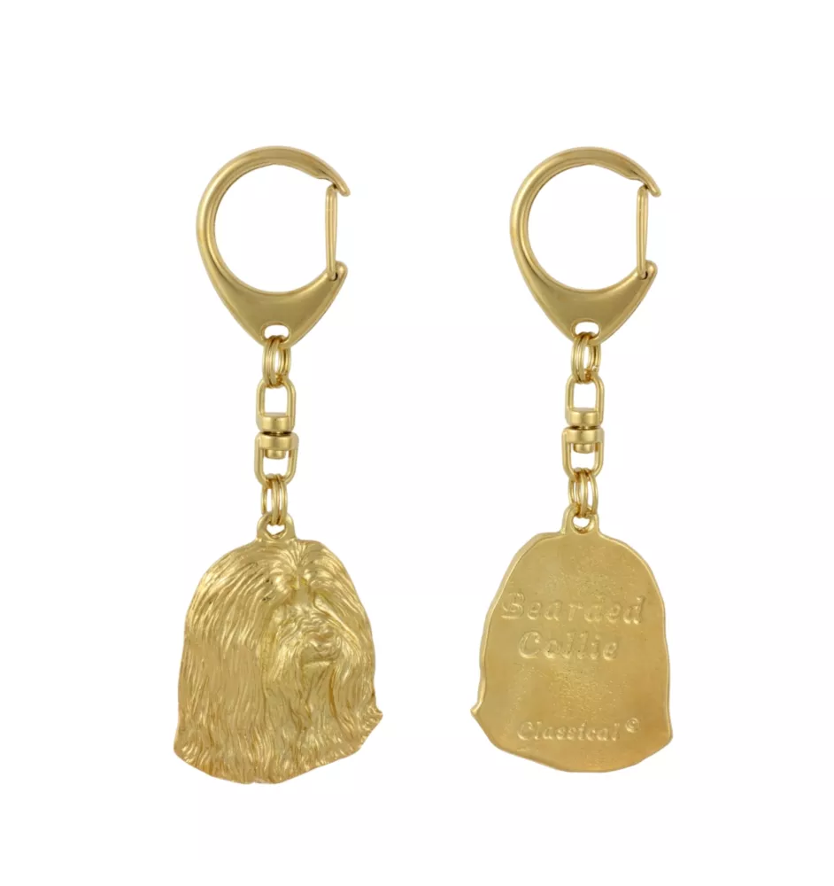 Bearded Collie - Vergoldeter Schlüsselanhänger mit Hund, Handtaschenschmuck, Luxus-Accessoire der Marke Art-Dog