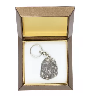 Bearded Collie, Highland Collie, Mountain Collie - Silver-plated pendant with a dog in a decorative box, handbag decoration, backpack pendant by Art-Dog brand