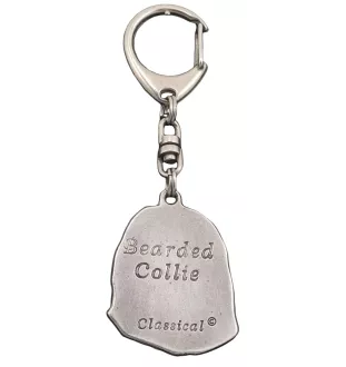 Collie Barbu, Bearded collie, Parfois appelé colley barbu - Porte-clés argenté avec un chien dans une boîte cadeau, décoration de sac à main, pendentif de sac à dos par la marque Art-Dog