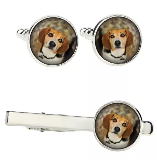 Beagle Ärmelknöpfe und Krawatte mit Ihrem Foto, Anzugaccessoire, Herrenschmuck der Marke Art-Dog