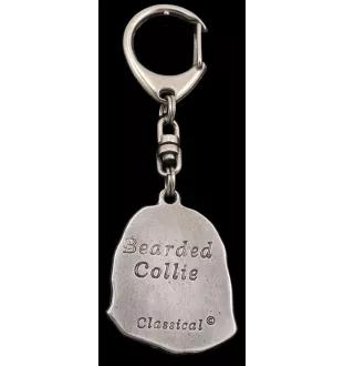 Collie Barbu, Bearded collie, Parfois appelé colley barbu - Porte-clés argenté avec un chien dans une boîte cadeau, décoration de sac à main, pendentif de sac à dos par la marque Art-Dog