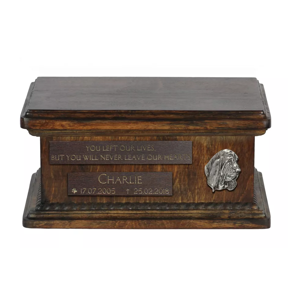 Basset Hound III - hölzerne Urne für die Asche eines Hundes, personalisierte Urne mit Gravur, kleine Urne für Hundesasche von der Marke Art-Dog