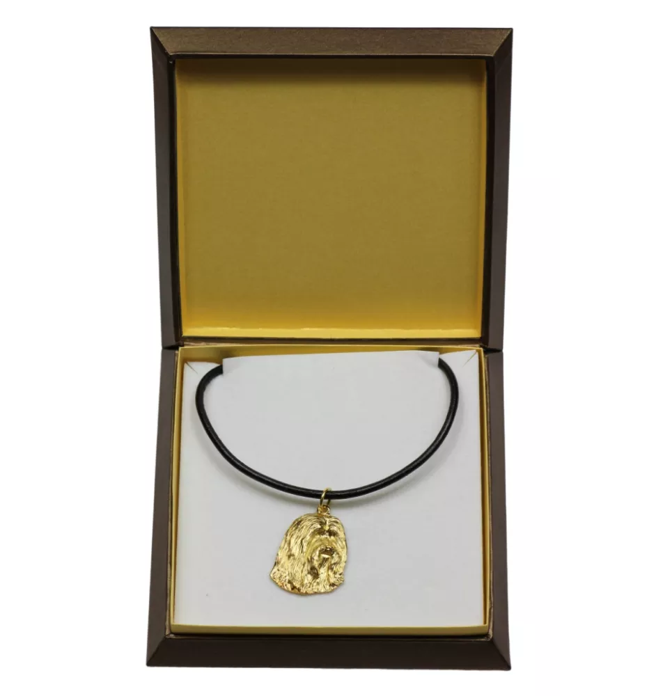 Bearded Collie - Hundehalsband in Geschenkbox, vergoldeter Anhänger für Hundefans, auffälliger Schmuck von Art-Dog