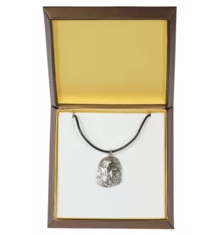 Collie Barbu, Bearded collie, Parfois appelé colley barbu - Collier de chien dans une boîte cadeau, médaillon argenté pour fan de chien, pendentif remarquable de la marque Art-Dog