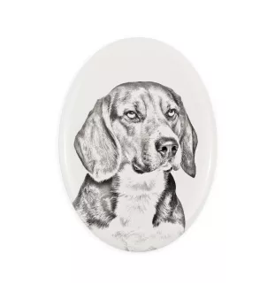 Beagle - Gedenktafel mit einem Foto eines Hundes, Grabplatte mit Druck, personalisierte ovale Platte der Marke Art-Dog
