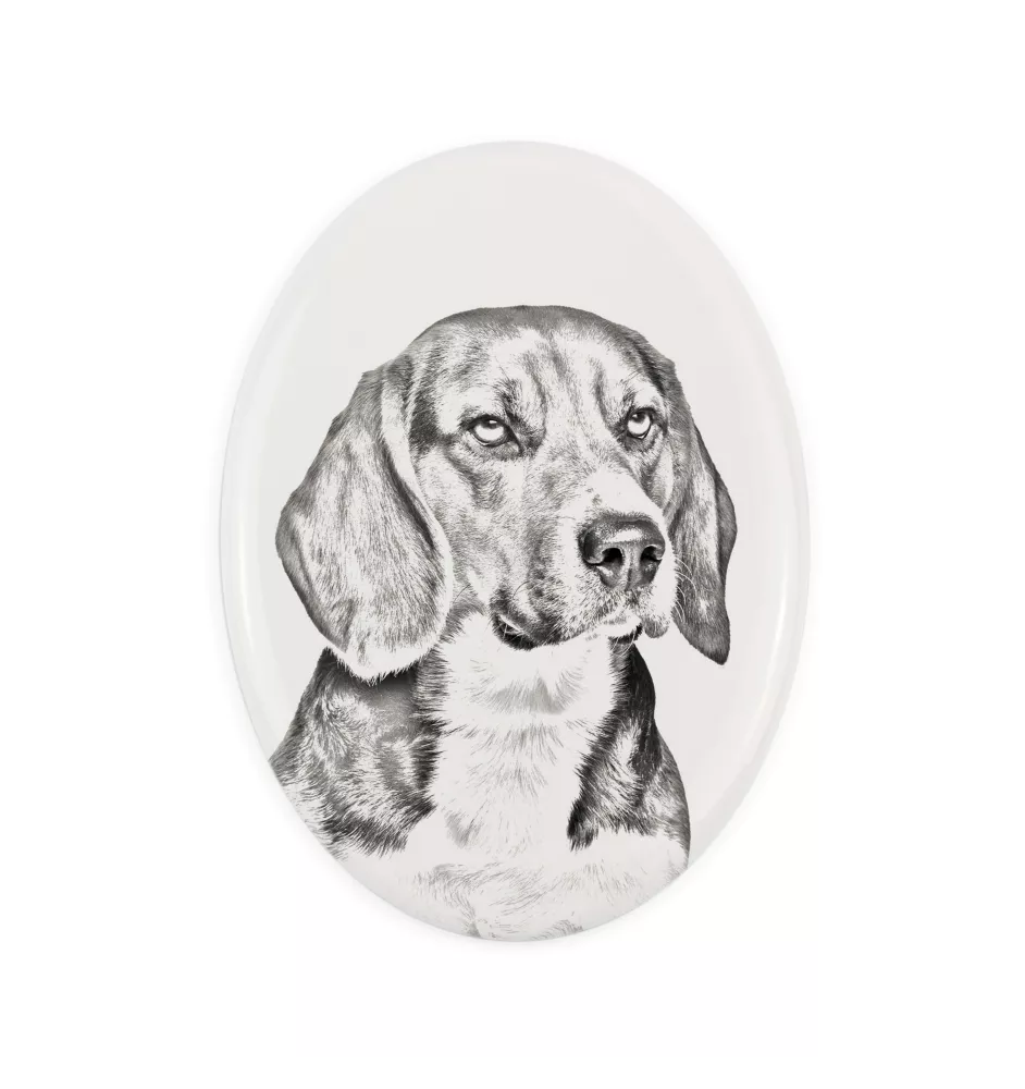 Beagle - Gedenktafel mit einem Foto eines Hundes, Grabplatte mit Druck, personalisierte ovale Platte der Marke Art-Dog