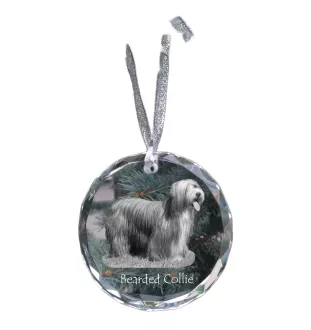Collie Barbu, Bearded collie, Parfois appelé colley barbu - boule de Noël en cristal avec une photo, photo de chien dans le cristal, décoration personnalisée pour sapin de Noël de la marque Art-Dog