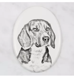 Beagle - une plaque commémorative avec une photo de chien, une plaque funéraire avec une impression, une plaque ovale personnalisée de la marque Art-Dog