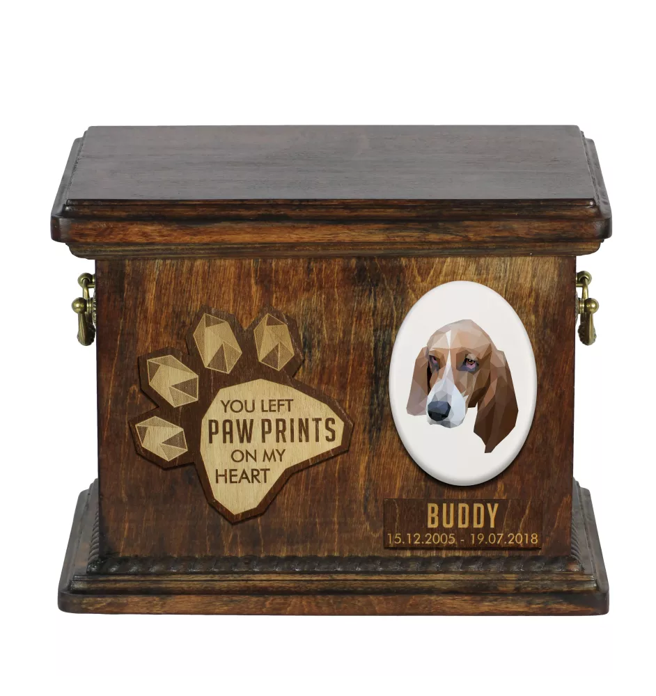 Basset Hound Personalisierte Hundeurne mit Gravur, Erinnerungsbox für Hundeknochen von der Marke Art-Dog