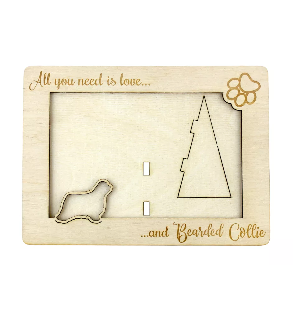 Collie Barbu, Bearded collie, Parfois appelé colley barbu - Cadre photo, cadre en bois gravé, un joli gadget pour l'amoureux des chiens par Art-Dog