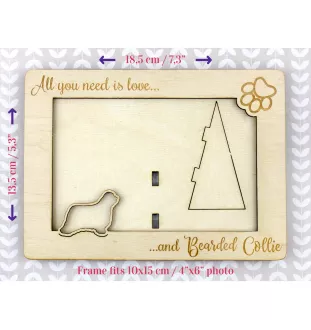 Bearded Collie, Highland Collie, Mountain Collie - Photo frame, engraved wooden frame, a lovely gadget for the dog lover by Art-Dog