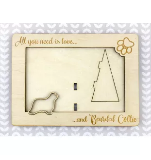 Collie Barbu, Bearded collie, Parfois appelé colley barbu - Cadre photo, cadre en bois gravé, un joli gadget pour l'amoureux des chiens par Art-Dog