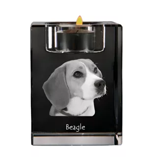Beagle - Bougeoir avec photo de chien, porte bougie en cristal, cadeau personnalisé par la marque Art-Dog
